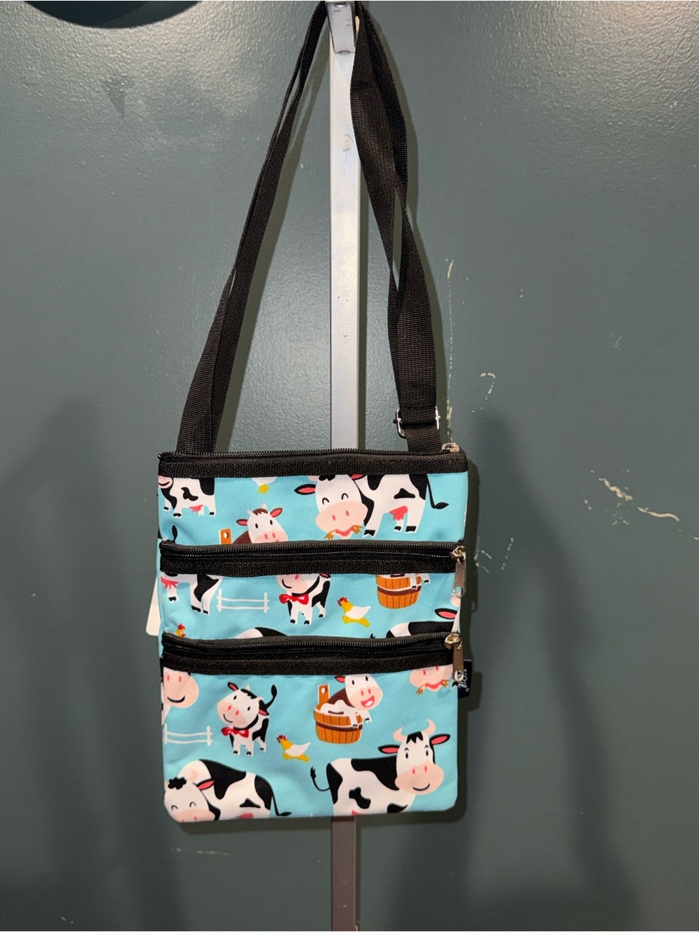Crossbody Bag with Playful Cow Print - Blue